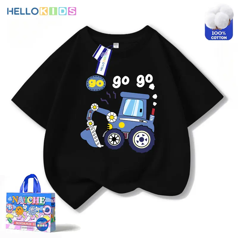 Áo Thun ngắn Tay Thời Trang Trẻ Em, 100% Cotton, Thiết Kế Máy Xúc Hoạt Hình Mới, Dành Cho Bé Trai, Áo Dáng Rộng 2