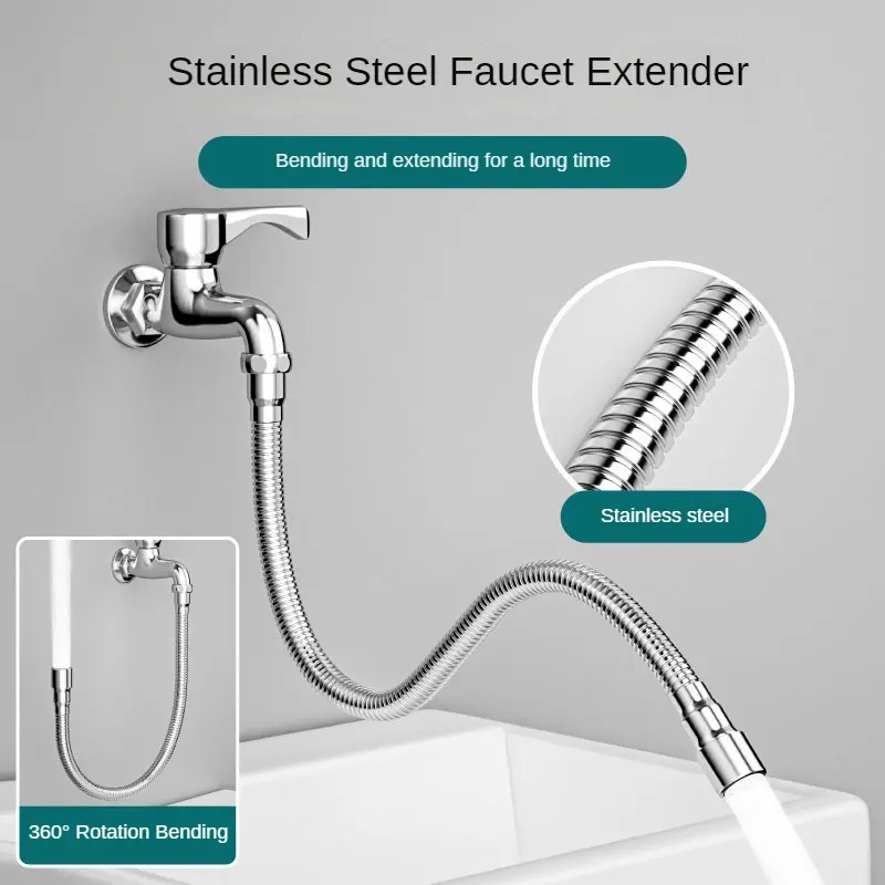 Pemanjal Paip Keluli Tahan Karat, Putaran 360 °, Lentur Bebas, Tiub Sambungan Paip Air Kalis Percikan, Hos Sambungan Sinki Universal Bathroom Home