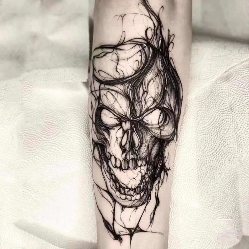 Hình xăm dán tạm thời không thấm nước, 15 ngày, đầu lâu, hoa, nửa cánh tay