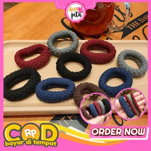DP159 Karet Donat Tebal Ikat Rambut Wanita Isi 5 Karet Rambut Ponytail Scrunchies