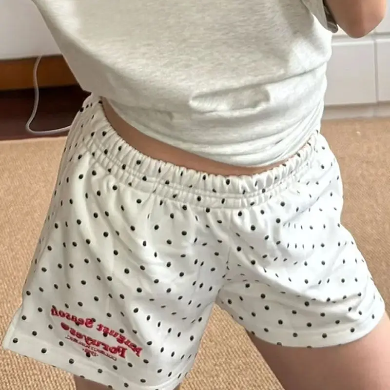 Quần Đùi Soóc, Phong Cách Bikini, Dành Cho Nữ, Người Nổi Tiếng Trên Internet Phổ Biến, Cổ Điển Mỹ, Thêu Chữ, Thiết Kế Chấm Bi, Eo Co Giãn, Dáng Rộng Vừa Vặn, Bán Chạy