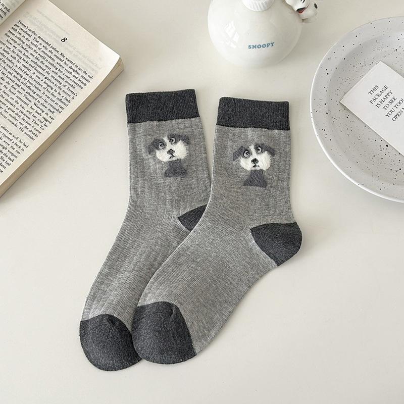 Product Introduction of Cute Animal Socks Cartoon Puppy Cat Trendy Autumn/Winter Cotton Yarns Flocking Plush Stockings Fashion Warm Casual Women's Socks 22