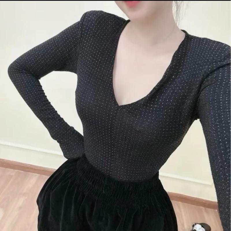 Áo bling thun nhũ cổ tim B19