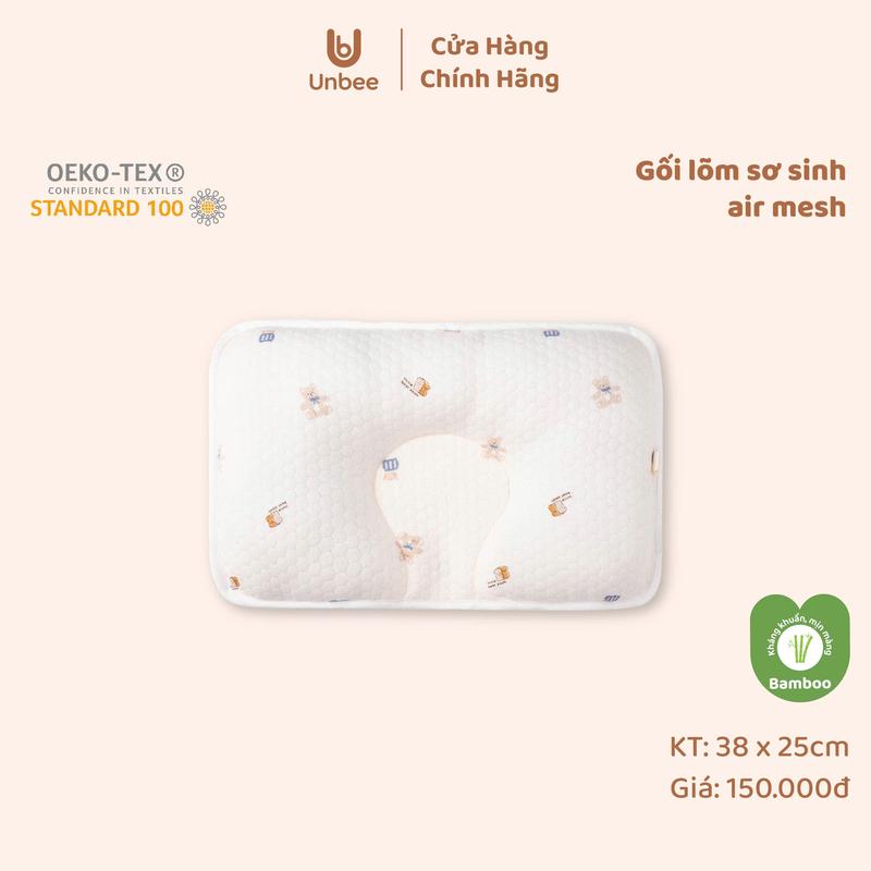   UNBEE  Gối Ngủ Lõm Dành Cho Bé Sơ Sinh Chất Liệu Bamboo Air Mesh Chần Bông Chống Méo Đầu 