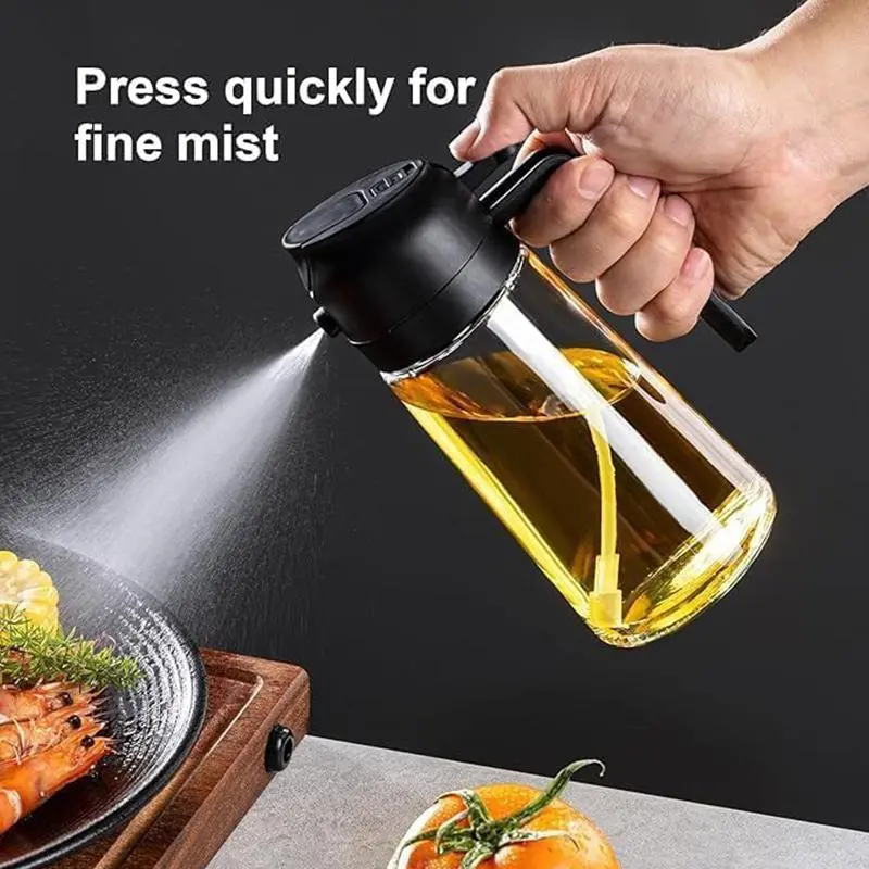 2 in 1 Oil Dispenser Bottle, 1 Count 16oz Oil Dispenser, Olive Oil Sprayer, Oil Sprayer for Cooking, Kitchen, Salad, Barbecue, Utensils 2