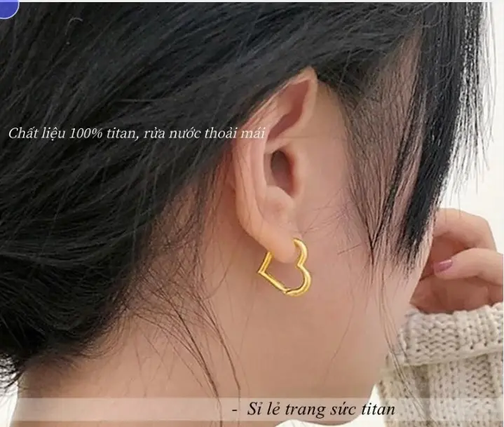bông tai tim bấm chất liệu titan 18k, không đen, hoen gỉ, không dị ứng da, tiếp xúc nước thoải mái dành cho nữ giới. Trang sức 4