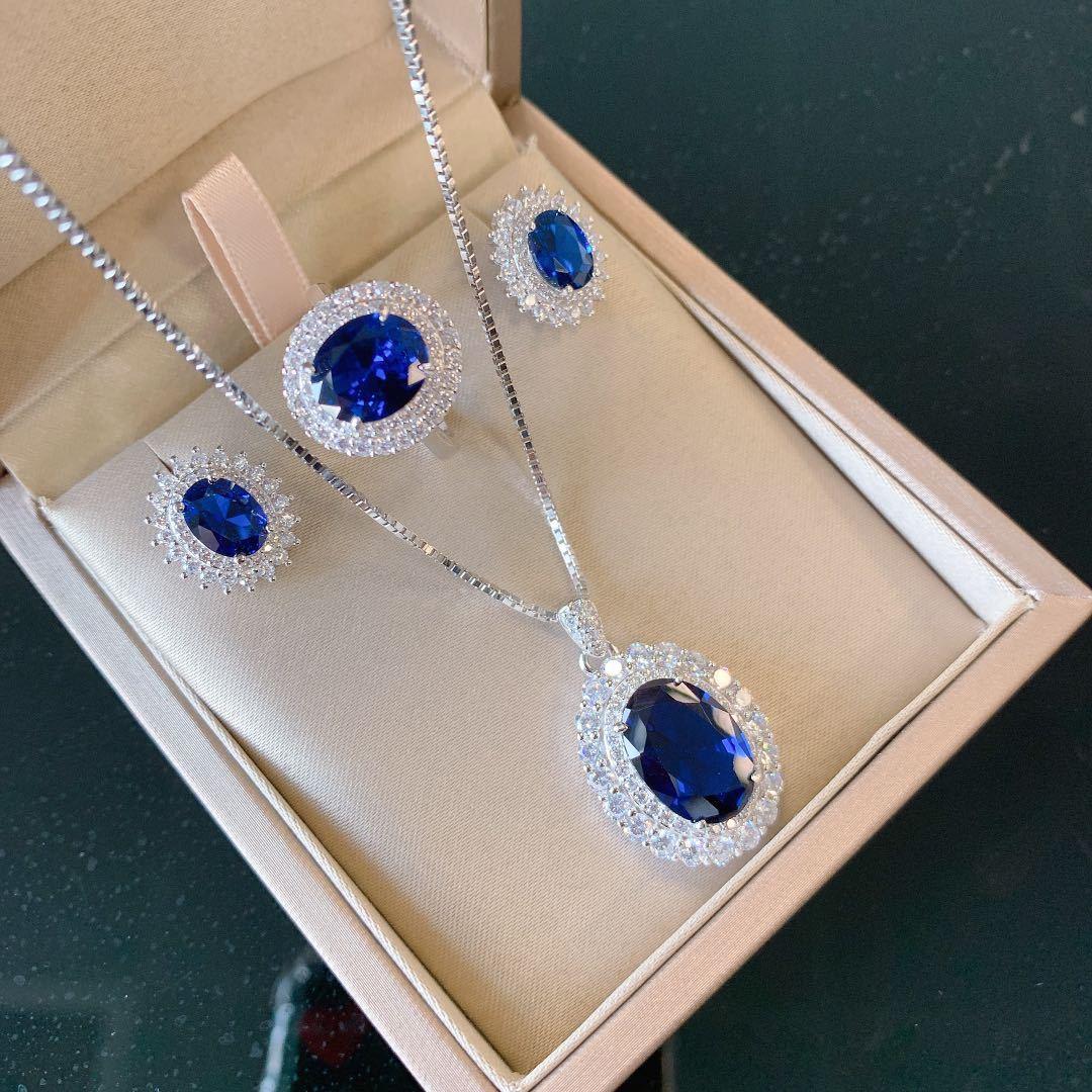 S925 silver jewelry set classic i denier ring earrings pendant set_voghion.com