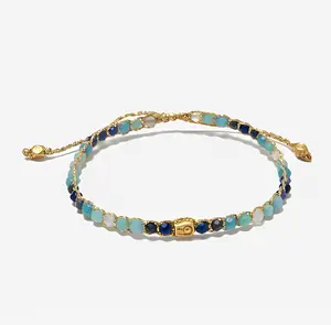 Ombre Blue River Tali lapisan emas| Semi precious stone| Batu Intan Permata Asli Combination of Aquamarine, apatite, lapis lazuli, blue spinel and lapis lazuli | Gemstones Bracelet for Women Aesthetic Samapura