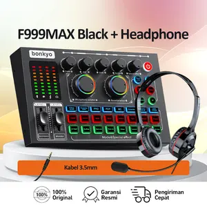 Bonkyo F999MAX Sound Card Siaran Langsung Full Set Bluetooth Audio Mixer Karaoke Kabel 3.5mm Garansi Resmi Original - Kartu dengan Mikrofon Terintegrasi dan Pengurangan Kebisingan Cerdas