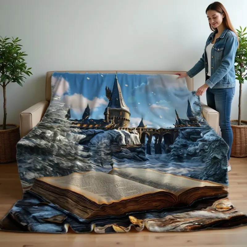 Hogwarts Castle Pattern Blanket, 1 Count Soft Comfortable Warm Throw, Air-conditioned Room Blanket, Warm Nap Blanket for Home & Office 3