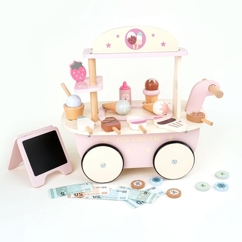 Product Introduction of Wooden Ice Cream Cart Toy, 1 Set Ice Cream Shop Pretend Play Toy, Ice Cream Cart Simulation Toy, Birthday Gift for Boys & Girls 3