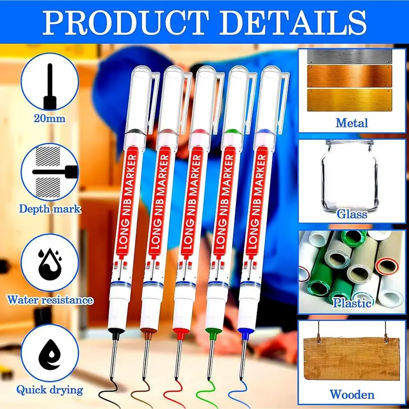 Spidol Pulpen Pena Permanen Tukang Bangunan Kepala Panjang Long Nip Tip Waterproof Paint Marker Penanda Besi Kayu Plastik Ban Mobil Motor Tahan Air 2