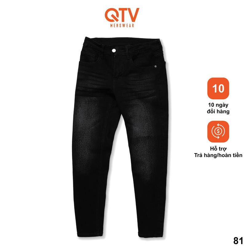 Quần jean nam co giãn, màu đen tuyền wash trắng thời trang, quần rin form ống slimfit_Q81 Pants Menswear Có Túi Cotton Denim