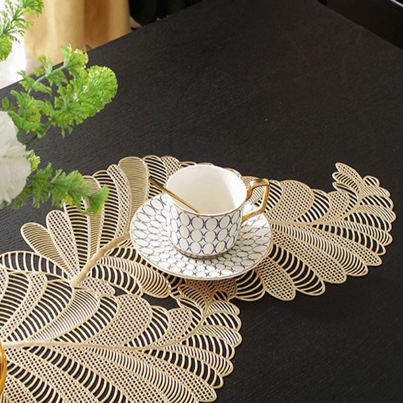 Hollow Out Leaf Design Table Runner, 1 Count Creative PVC Table Mat, Decorative Table Runner for Home Kitchen Dining Room 8