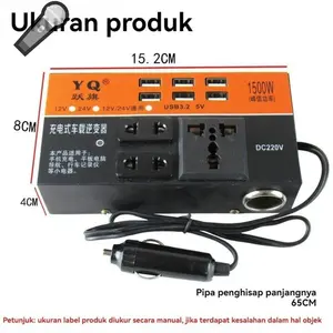 Inverter DC 1500W 6 Port USB + AC 220V Pure Sine Wave Cocok Camping & Darurat Sistem Thermal Cut-Off Bahan Fireproof.pain