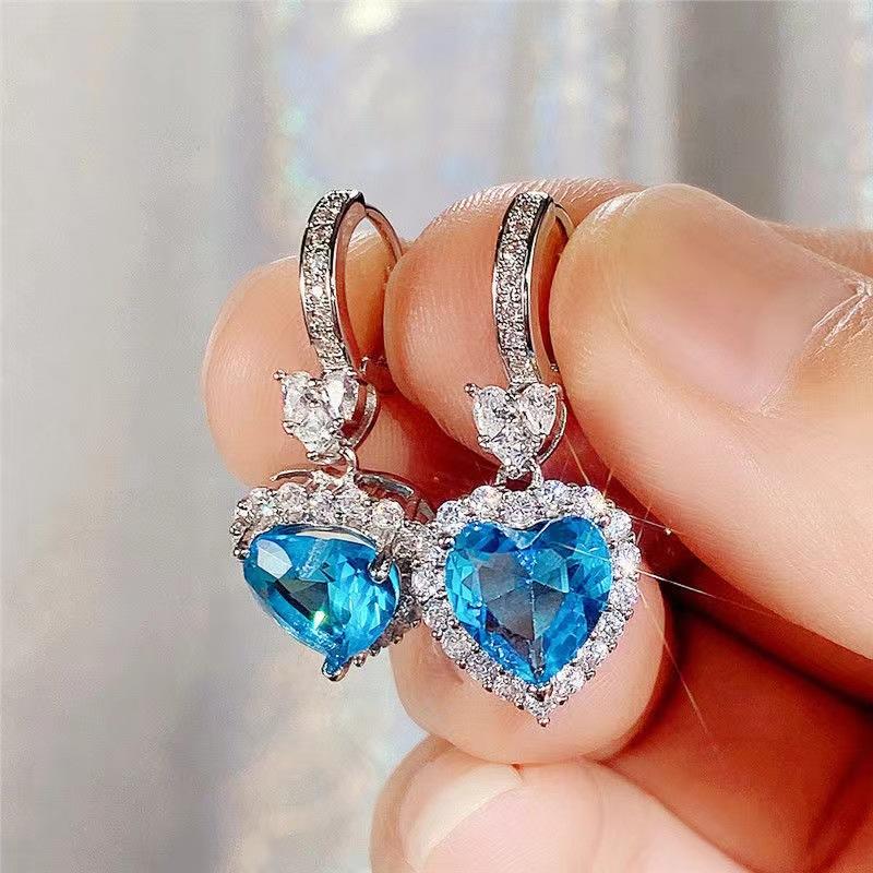 Xiyin Hot-Selling Ocean Heart Pendant Necklace Beautiful Light Luxury Niche Ring Earring Set Summer Clavicle Chain 6