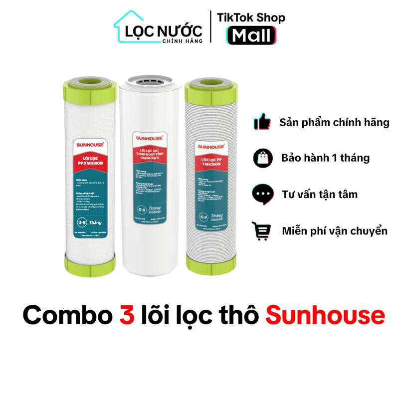  Combo 3 lõi lọc nước số 123 Sunhouse lắp vừa cốc lọc thô 10 inch máy lọc RO 