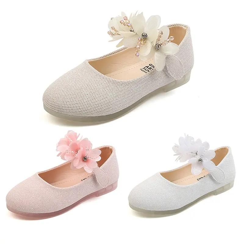 Girls Leather Shoes Flowers Decoration Princess Shoes Soft Sole Children Flat Shoes