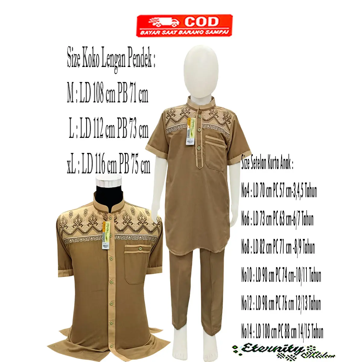 Baju Koko Couple Ayah dan Anak Laki Laki Lengan Pendek Bordir Kombinasi