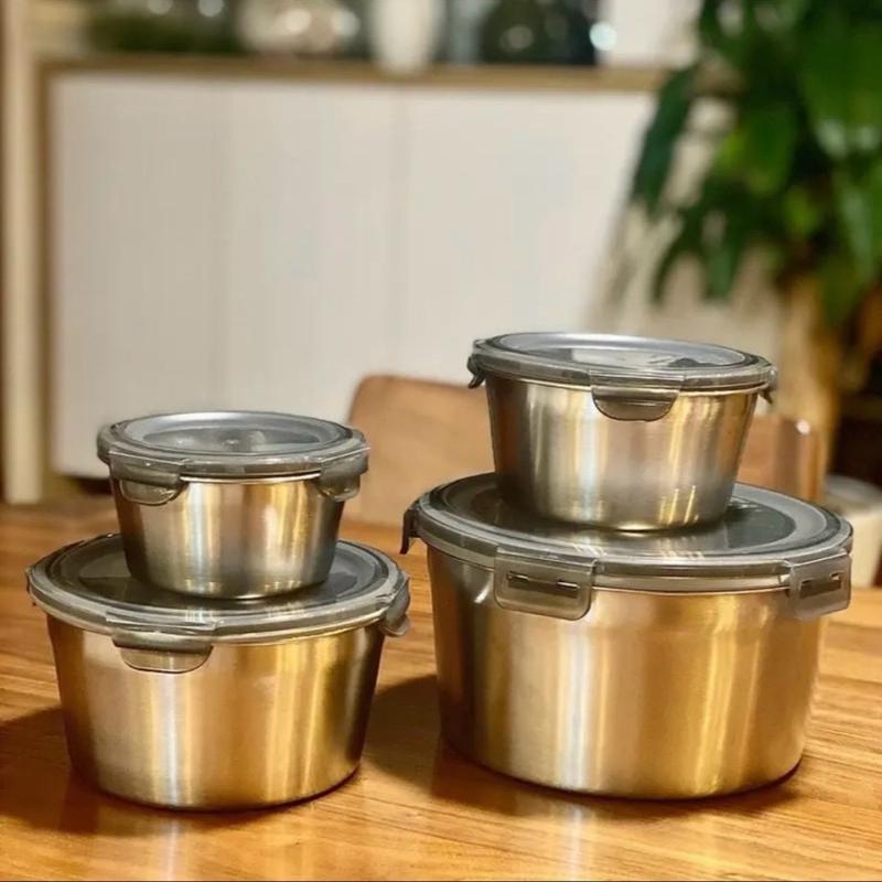 Combo E : 4 hộp inox xịn cứng bền nắp silicon có bốn khoá chống rò rỉ 1