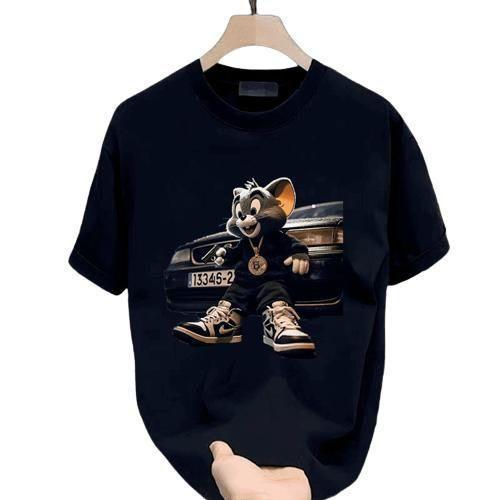 Áo Thun Cotton, Dáng Rộng Vừa Vặn, Thiết Kế Hoạt Hình Vui Nhộn Với Chuột Và Chủ Đề Xe Hơi, Cổ Tròn, Cỡ Lớn, Phong Cách Thường Ngày, Cá Nhân Hóa, ngắn Tay, Thích Hợp Cho Nam Giới, Hàng Mới Về Mùa Hè, Thời Trang 8