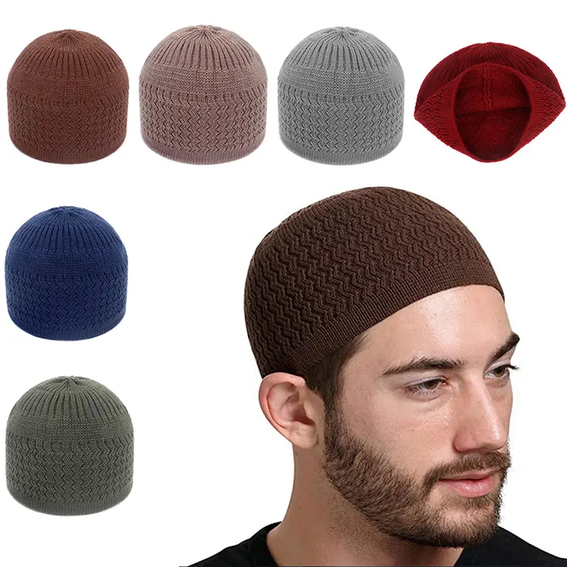 [HHH]Casual Knitted Muslim Men Prayer Hats Winter Warm Beanies Cap Islamic Ramadan