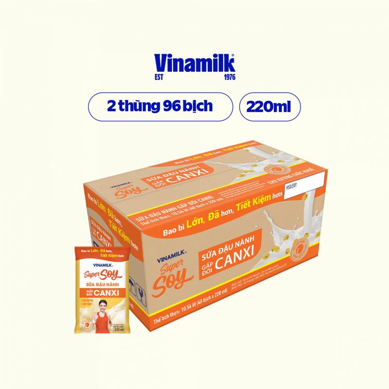 Bộ 2 thùng (96 bịch) sữa đậu nành Vinamilk gấp đôi canxi 220ml