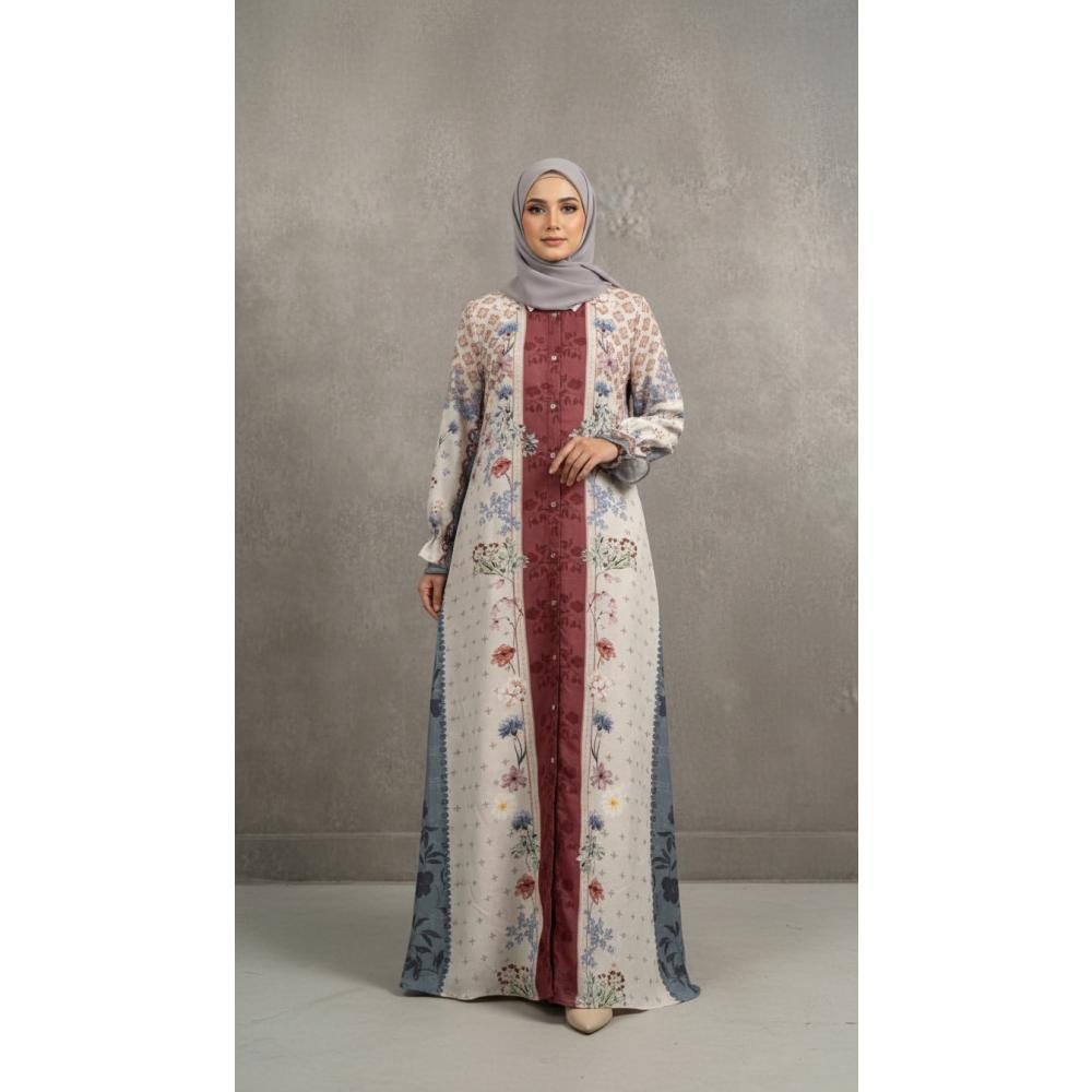 Asaya Gaun elegan dengan motif posisi mode lengan panjang