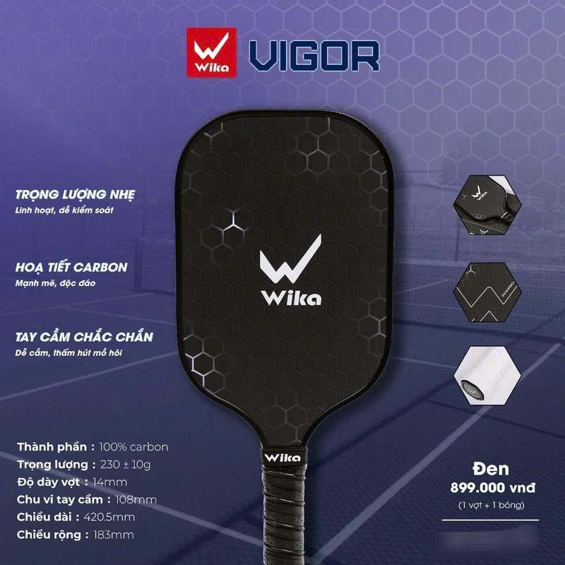 Vợt pickleball Wika Vigor carbon cao cấp chính hãng tặng bóng nguyên hộp giá rẻ nam nữ siêu nhẹ bền bỉ đẹp phong cách độc đáo xịn tốt tập luyện thi đấu chuyên nghiệp