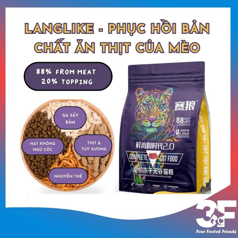  LangLike Thức Ăn Hạt Khô Cho Mèo Siêu Topping Đạm 40% Không Độn Ngũ Cốc 20% Topping 5Kg 88% Thịt Tươi LangLike 88% Thịt Tươi 
