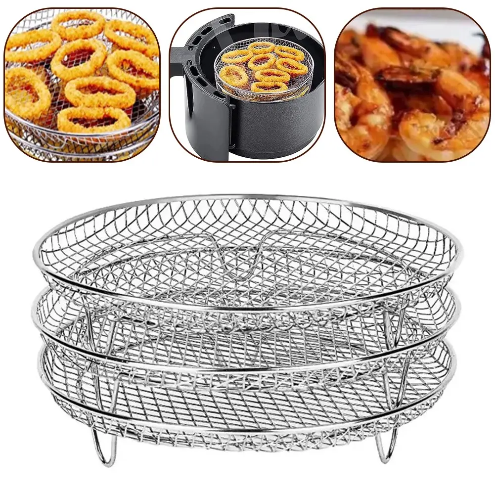 Giá Nồi Chiên Không Dầu, Thép Không Gỉ, Phụ Kiện Nướng, Giỏ Đôi