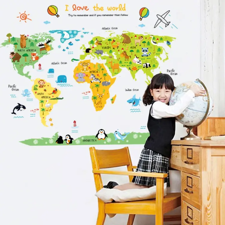 Juragan WALL STICKER PETA DUNIA ANAK MAP I LOVE THE WORLD ANIMAL ABC1049 STIKER DINDING Wallsticker Wallsticker