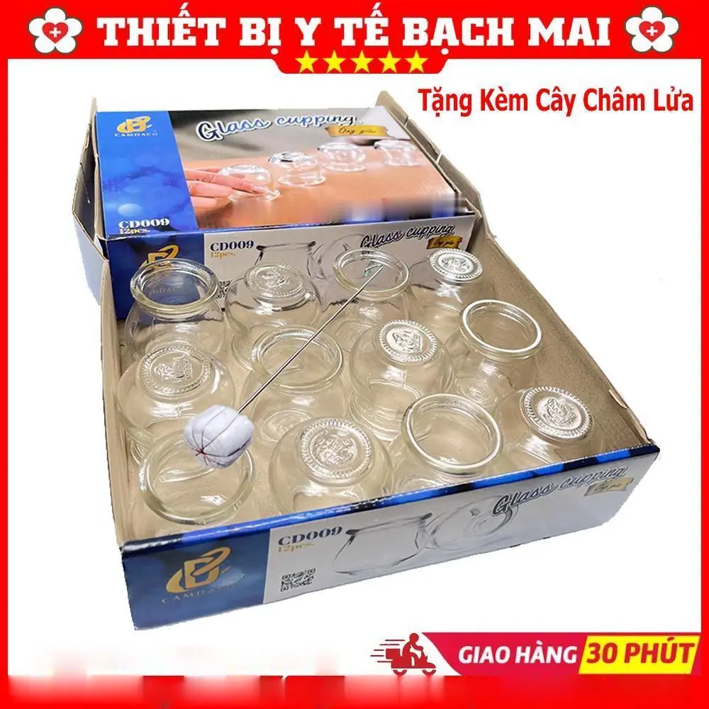 Ống Giác Hơi Thủy Tinh 12 Cốc - Giác Hơi Dùng Lửa + Kèm Cây Châm