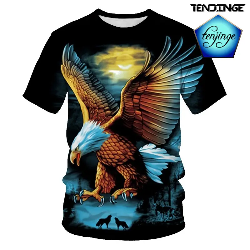 Men's Soaring Eagle 3D Print O Neck Short Sleeve Cute Animal Streetwear Summer Casual Loose Men's Tees Tops