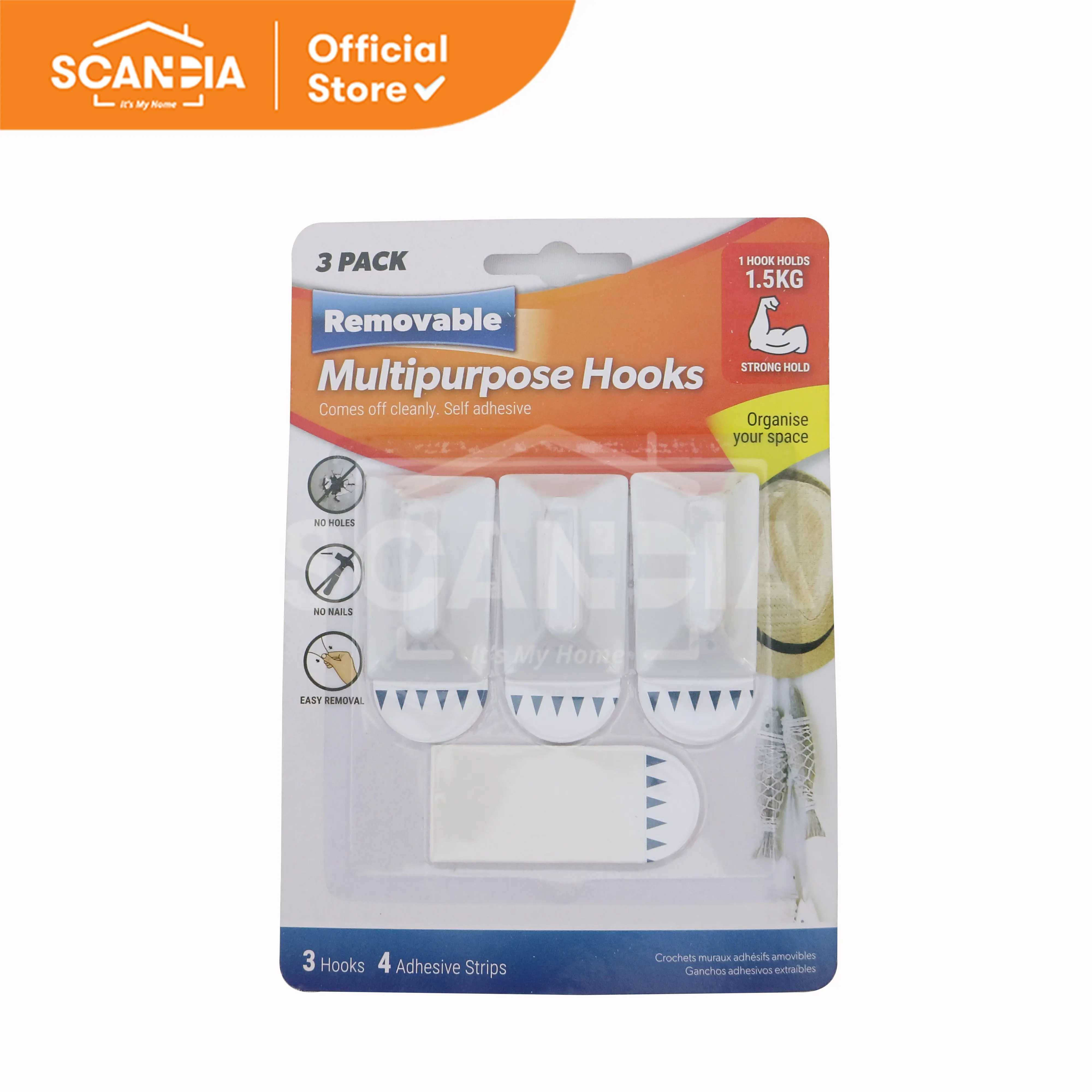SCANDIA Hooks Removable 5 cm 3 Pcs (HY0190)