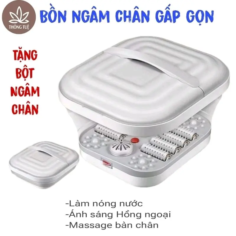 Bồn Ngâm Chân Gấp Gọn - Tặng Bột Ngâm Chân Thảo Dược - Có Sục Khí và Massage Chân
