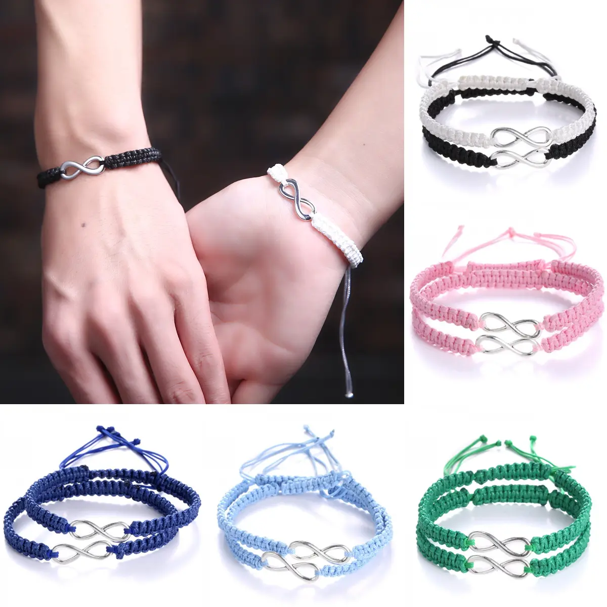 Infinite Bracelet 2Pcs Fashion Black White Friendship Bracelet for Men Women Handmade Braided Rope Bracelet Infinity Love Couples Bracelet Jewelry