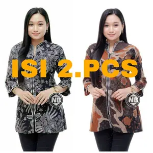 BLOUSE BATIK ISI 2 PCS ZIPER FULL RESLETING DEPAN Nyaman Atasan Wanita
