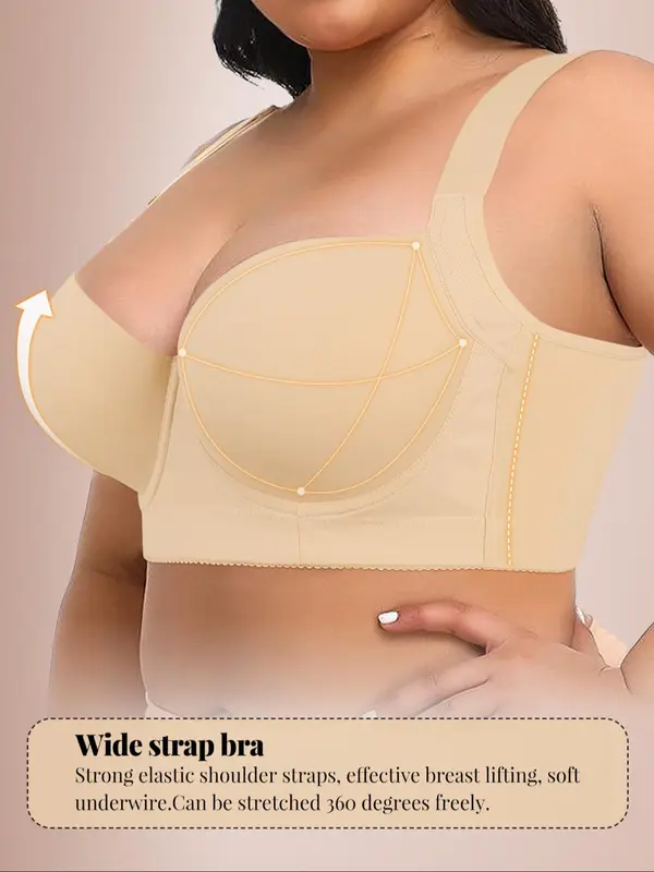 【Plus Size】 Solid Underwire Bra, Casual Basic Comfortable Curvy Breathable Full Coverage Bra for Daily Wear, Women's Plus Size Lingerie for All Seasons 8
