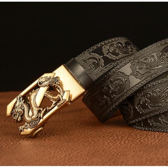 Sabuk Gesper Ikat Pinggang Pria Ukir Kulit Sapi Model Naga Dragon 4