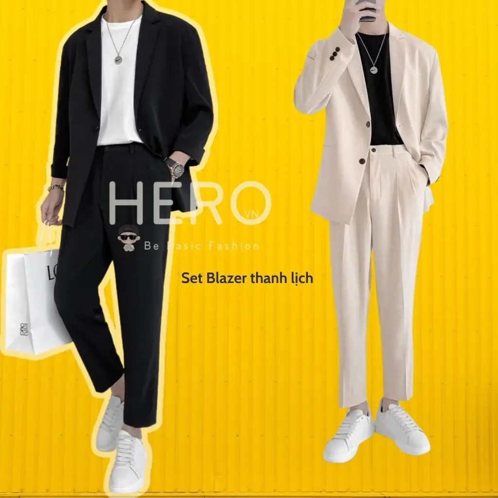 Set blazer nam MrHero set04 bộ đồ nam gồm quần âu và áo vest khoác form rộng thời trang Hàn Quốc M.RO Quần Menswear