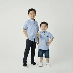 Kemeja Anak Lengan Pendek Usia 1-15 Tahun Bahan Cotton Poplin & Oxford Premium Motif Polos Fashion Remaja Laki-Laki 3-14 Tahun Casual Musim Panas