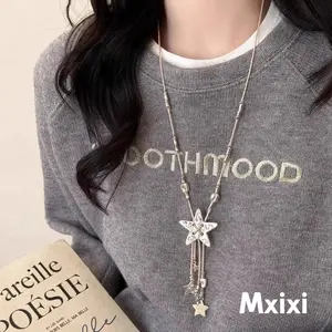 [Mxixi] Kalung panjang bintang kuno terpakai gaya kuno frans desain unik cocok semua gaya Q248