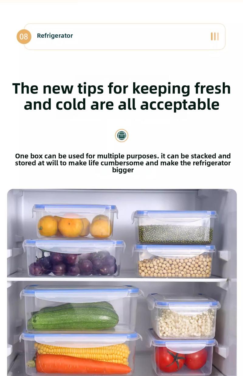 Product Introduction of Kitchen refrigerator rectangular thick fresh-keeping box lid sealed microwave oven heating lunch box vegetable and fruit storage box 12
