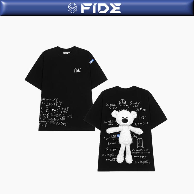 Áo thun FIDE TEDDY phông unisex form rộng local brand nam nữ cổ tròn oversize Đính gấu - AT72 TẶNG KÈM GẤU Menswear Cotton Kem Nhung