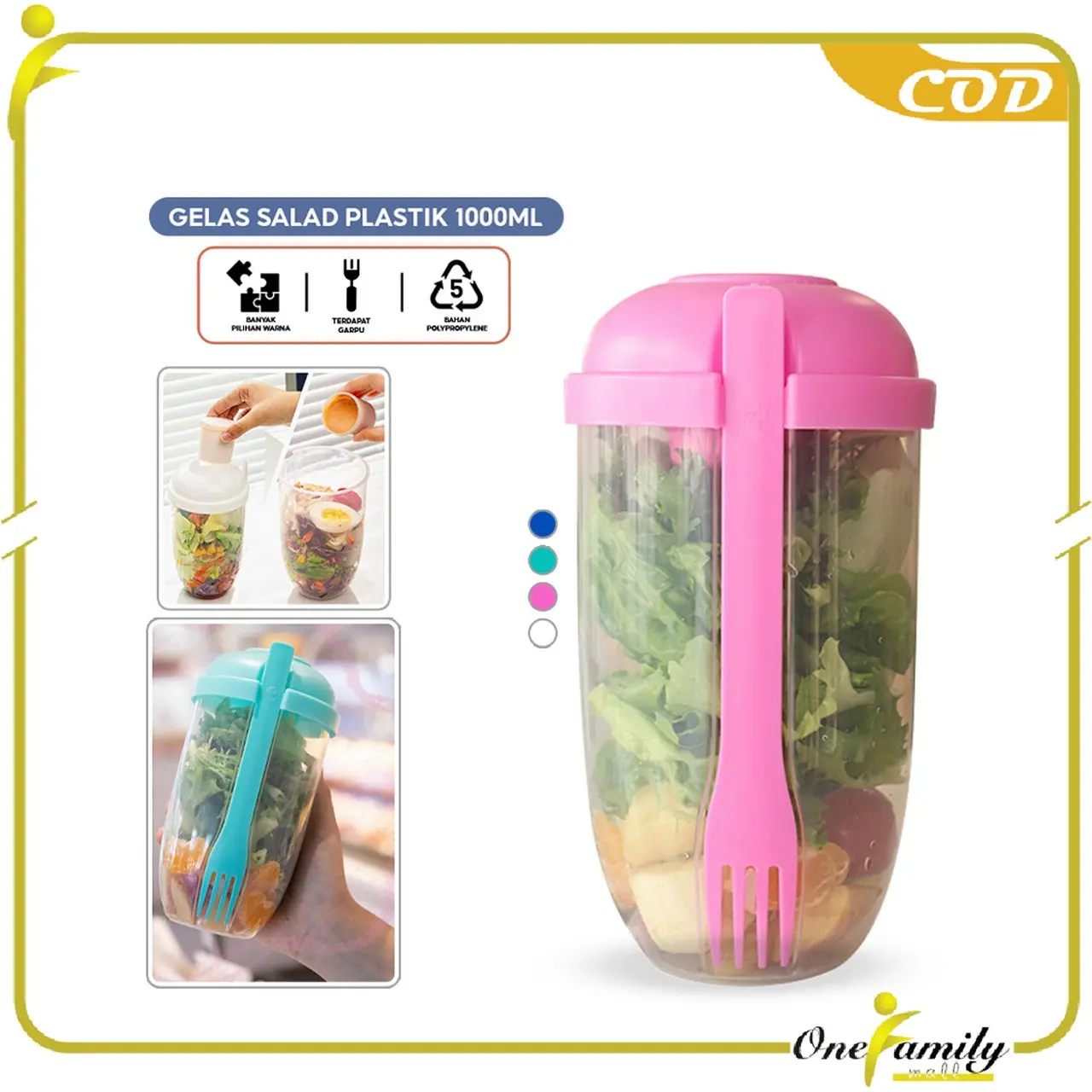[COD] OFM C863 Botol Makan Buah Sayur Salad Transparan 1000ML BPA FREE Portable