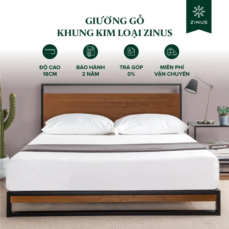 Giường Gỗ Khung Kim Loại  – Zinus Ironline Platforma Bed giuong  thong minh 0