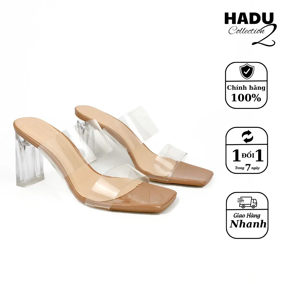 Dép cao gót mica quai trong 7cm HADU GD59 - BH 12 tháng GiàY DéP Nữ Shoes