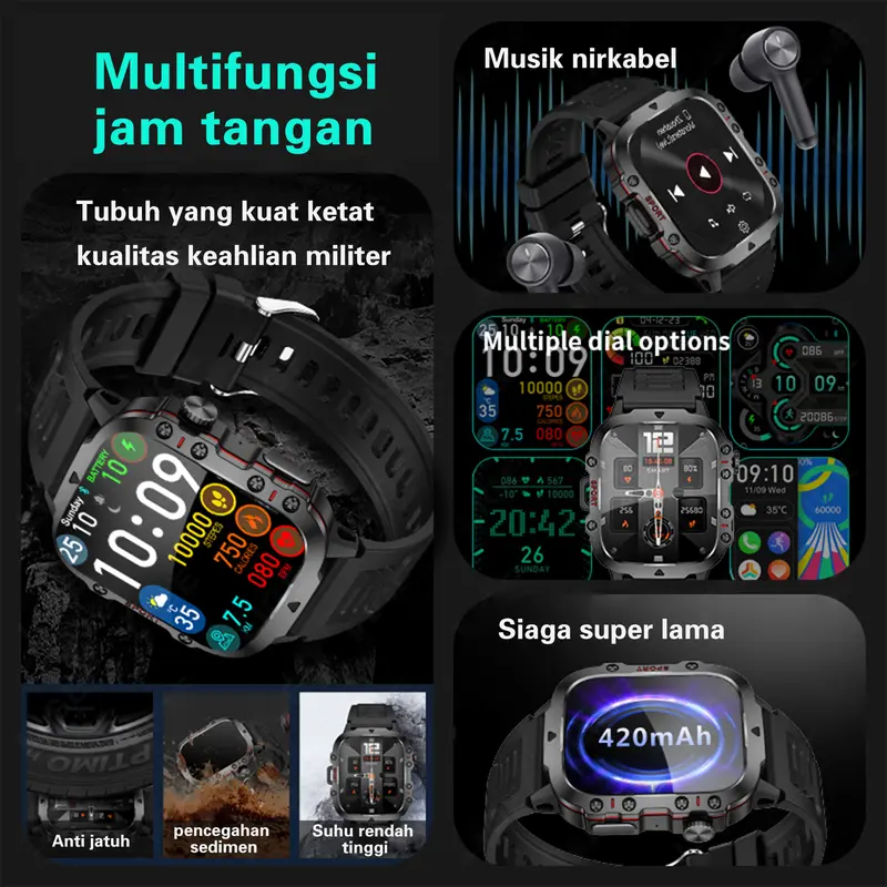 LIGE Jam Tangan Pintar Olahraga Asli Baru 1.96 Inci HD Layar Persegi Panggilan Bluetooth Denyut Jantung Terus Menerus Deteksi Kesehatan Gelang Pintar Tahan Air Smartwatch Hadiah 6