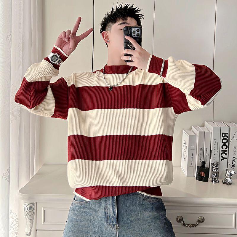 Áo Len Sọc, Thời Trang Lười Biếng Thương Hiệu Hợp Xu Hướng Dành Cho Nam Giới, Áo Sơ Mi Lớp Cơ Sở Thường Ngày Dài Tay, Mùa Thu Và Mùa Đông, Hàng Mới Về, Đồ Len, Hợp Xu hướng